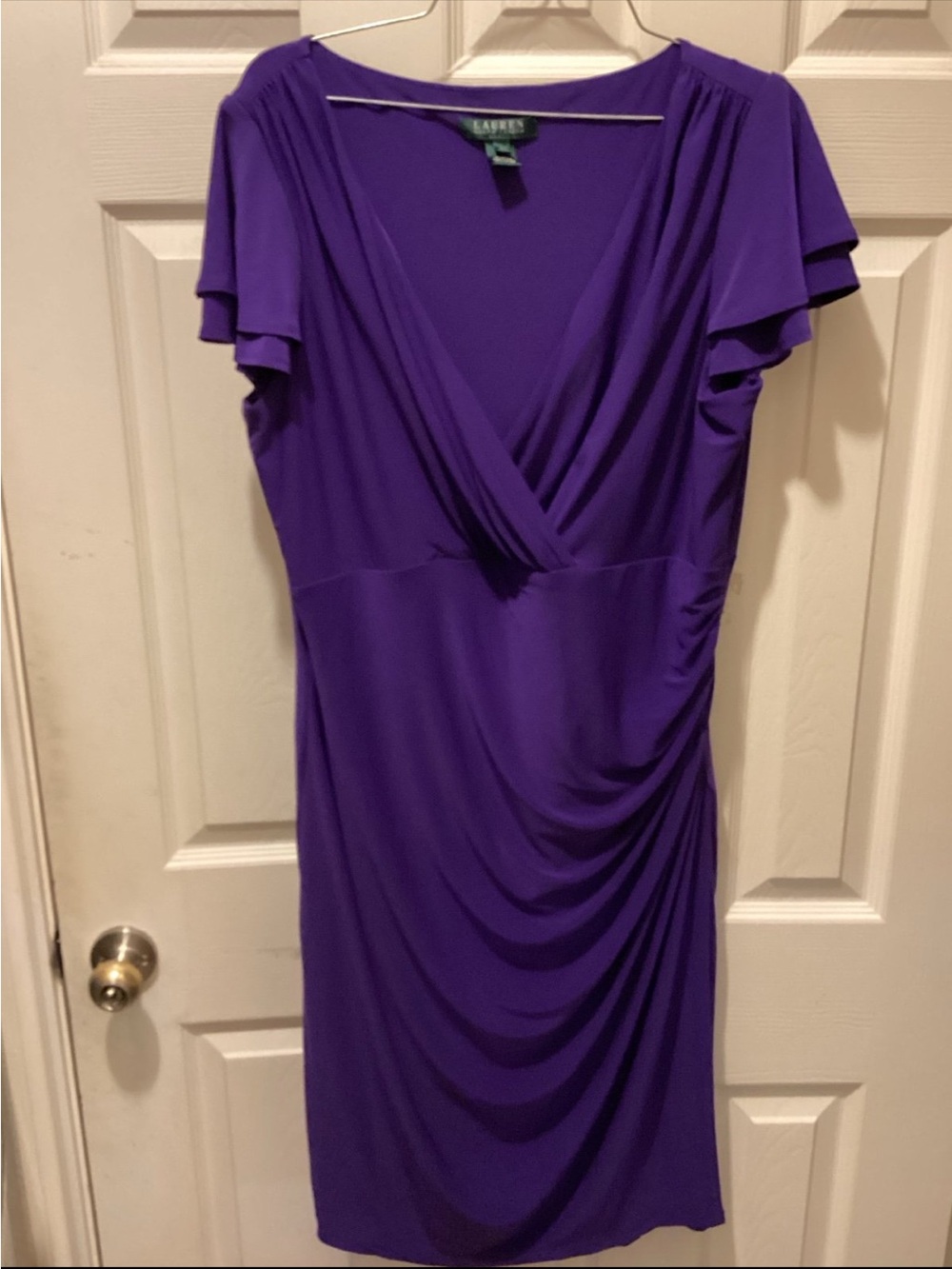 Ralph Lauren Purple V-Neck Draped Midi Dress